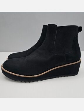 Eileen Fisher Luv Chelsea Ankle Boot Womens 11 Black Leather Wedge Pull On
